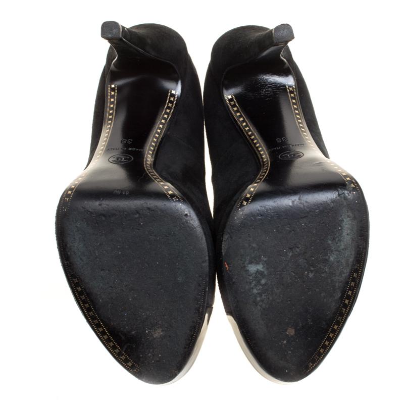 Chanel Black Suede and Patent Leather Cap Toe Platform Pumps Size 38 3