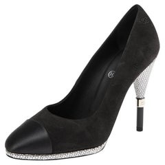 Chanel Black Suede And Satin Cap Toe Pumps Size 36.5