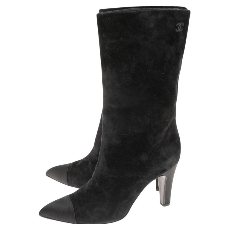 Chanel Suede and Satin Gabrielle Cap Toe Mid Boots Size 39 at 1stDibs | chanel boots women