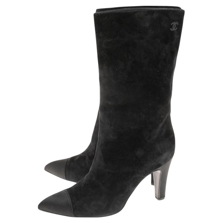 Chanel Black Suede and Satin Gabrielle Cap Toe Mid Calf Boots Size 39 at  1stDibs | chanel boots women