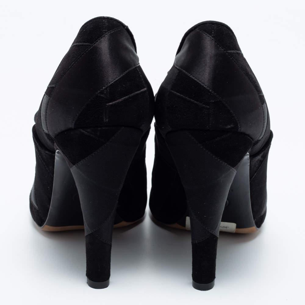 Chanel Black Suede and Satin Patchwork Lace-Up CC Cap Toe Ankle Booties Size 41 1