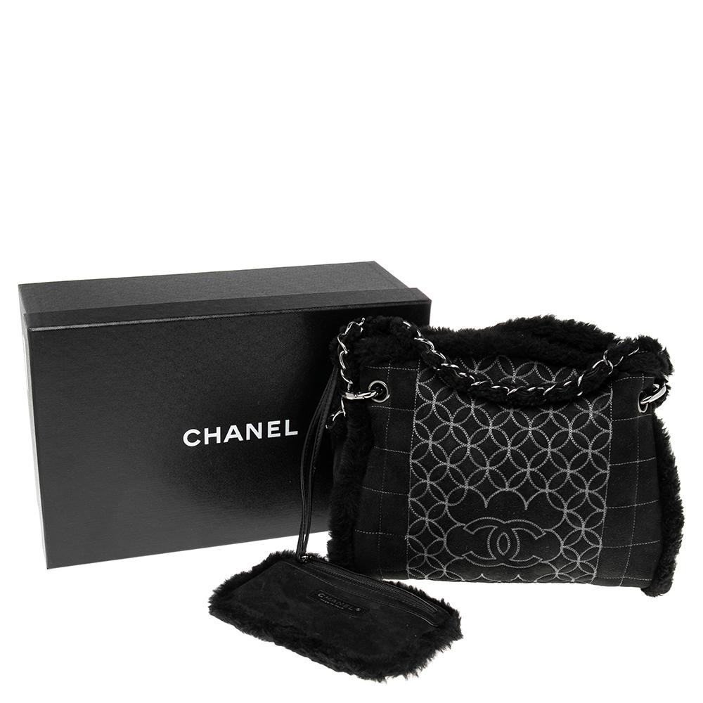 Chanel Black Suede and Shearling Embroidered CC Tote 1