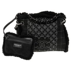 Chanel Black Suede and Shearling Embroidered CC Tote