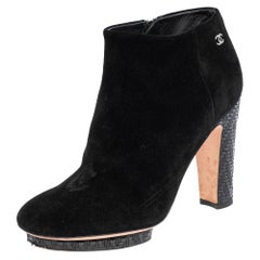 Chanel Black Suede Ankle Boots Size 35.5