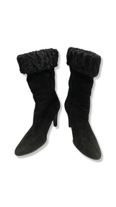 Chanel Black Suede Ankle Boots with Black Fur Trim