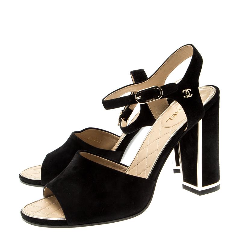 Chanel Black Suede Ankle Strap Sandals Size 37 1