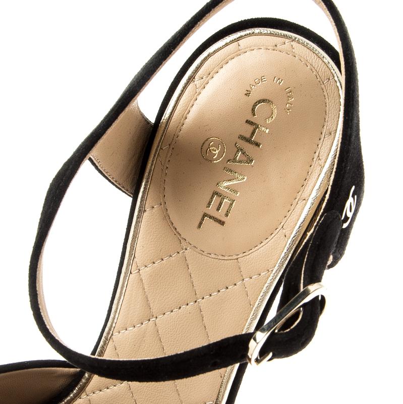 Chanel Black Suede Ankle Strap Sandals Size 37 2