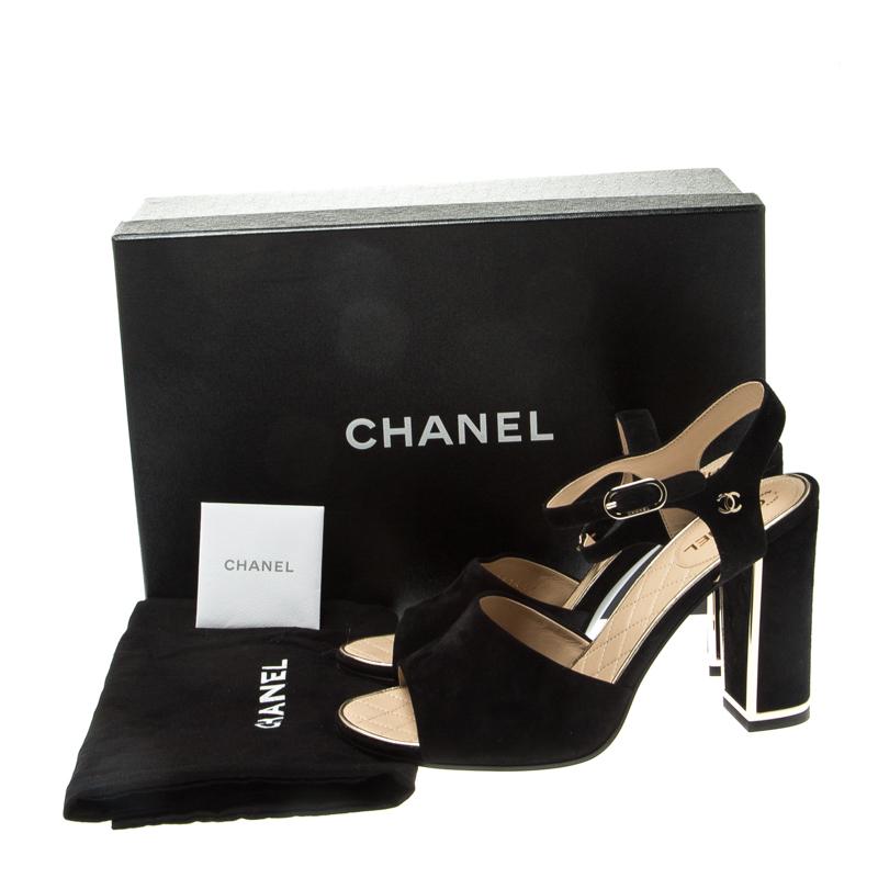 Chanel Black Suede Ankle Strap Sandals Size 37 3