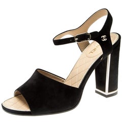 Chanel Black Suede Ankle Strap Sandals Size 37