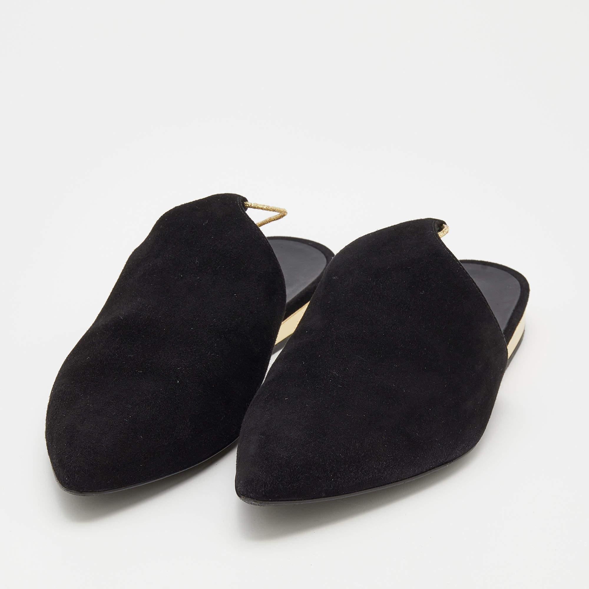 Chanel Black Suede Ankle Tie Flat Mules Size 37 In New Condition In Dubai, Al Qouz 2