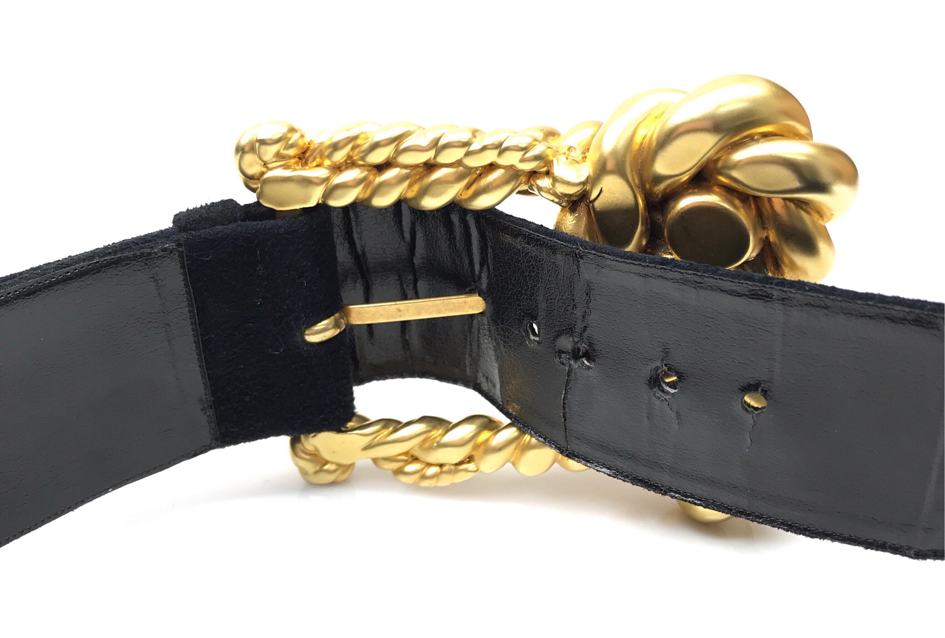 Women's Chanel Black Suede Belt w/ Gold Rope & Pearl Buckle- Circa Late 90's