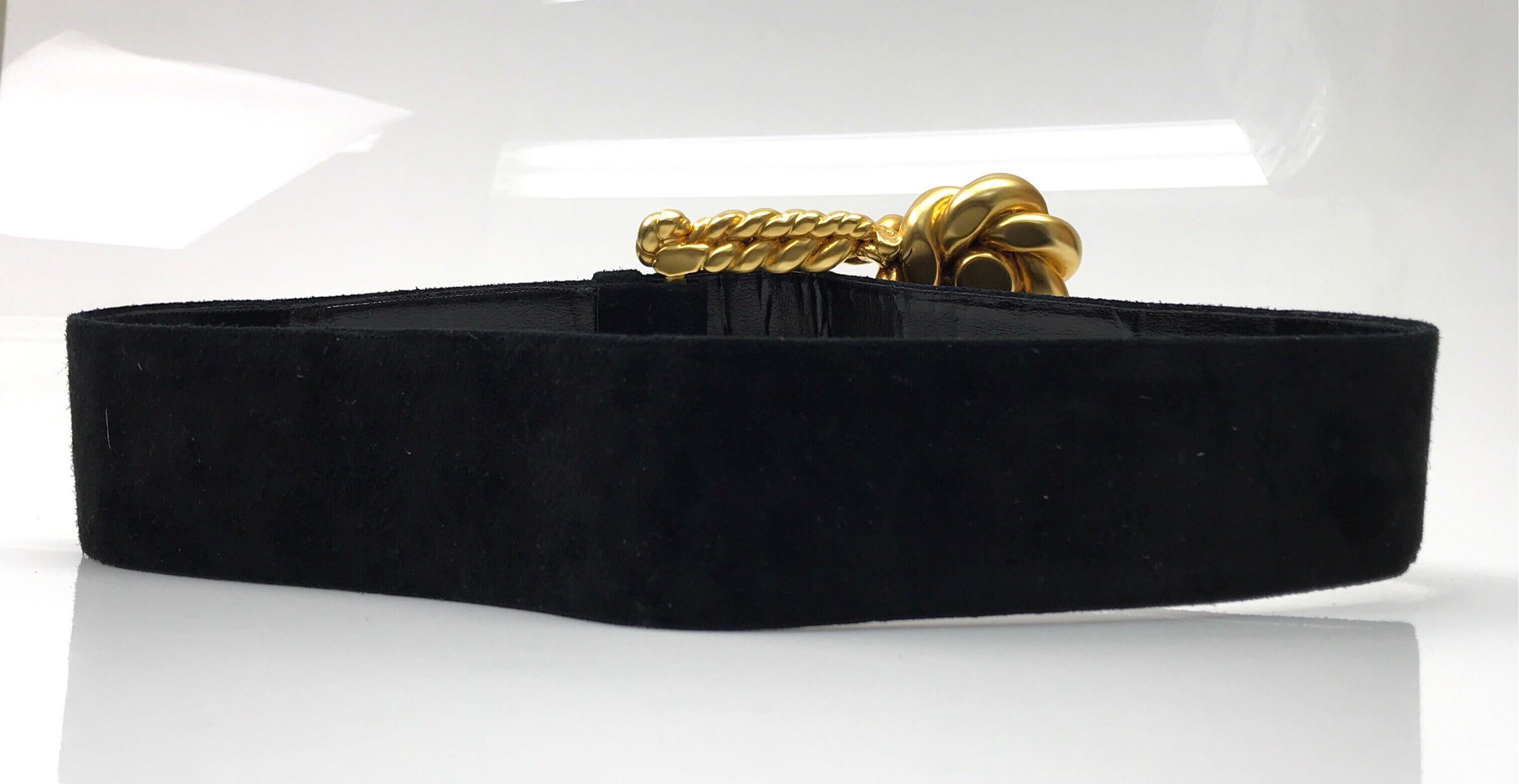 Chanel Black Suede Belt w/ Gold Rope & Pearl Buckle- Circa Late 90's 1