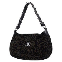 Vintage Chanel Black Suede Camella Chain Hobo 218682
