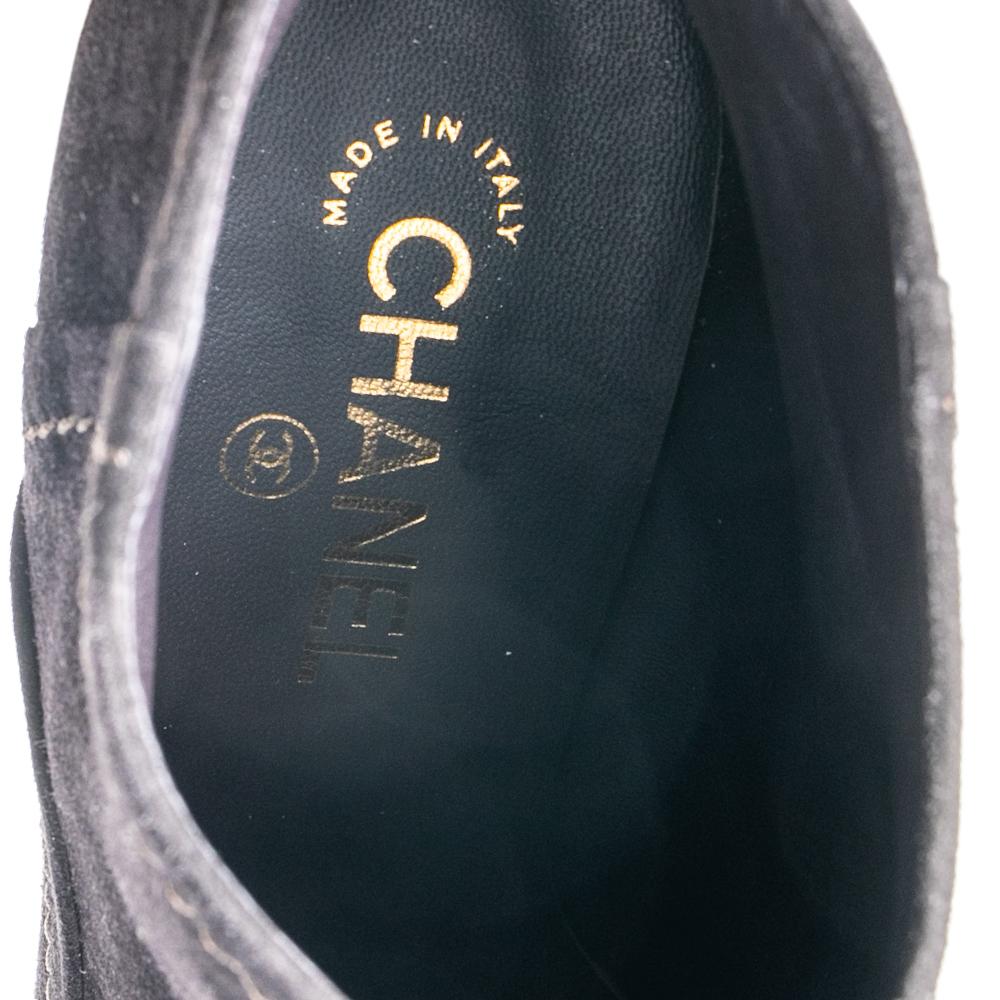 Chanel Black Suede Cap Toe Platform Ankle Booties Size 39 1