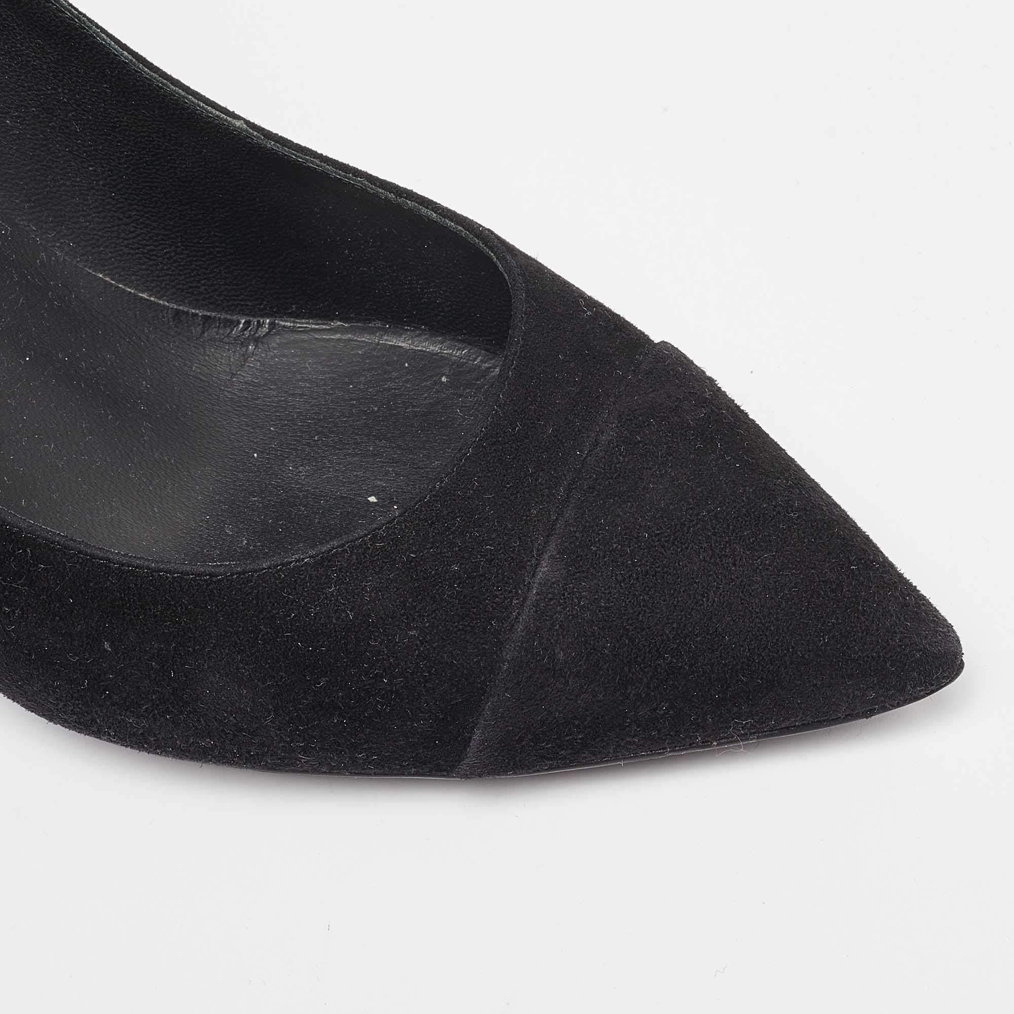 Chanel Black Suede Cap Toe Pointed Pumps Size 37.5 For Sale 3