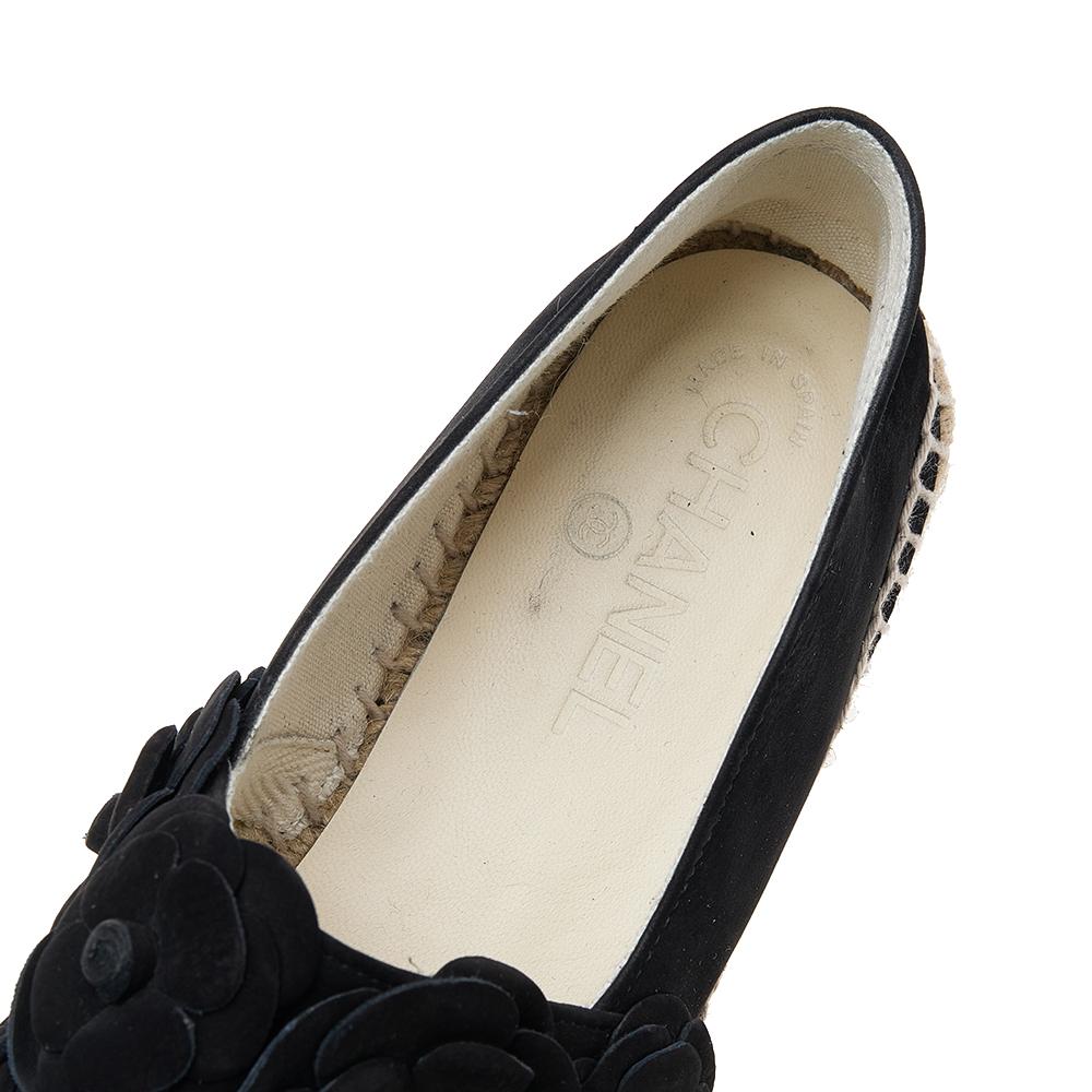Women's Chanel Black Suede CC Camellia Espadrille Flats Size 39