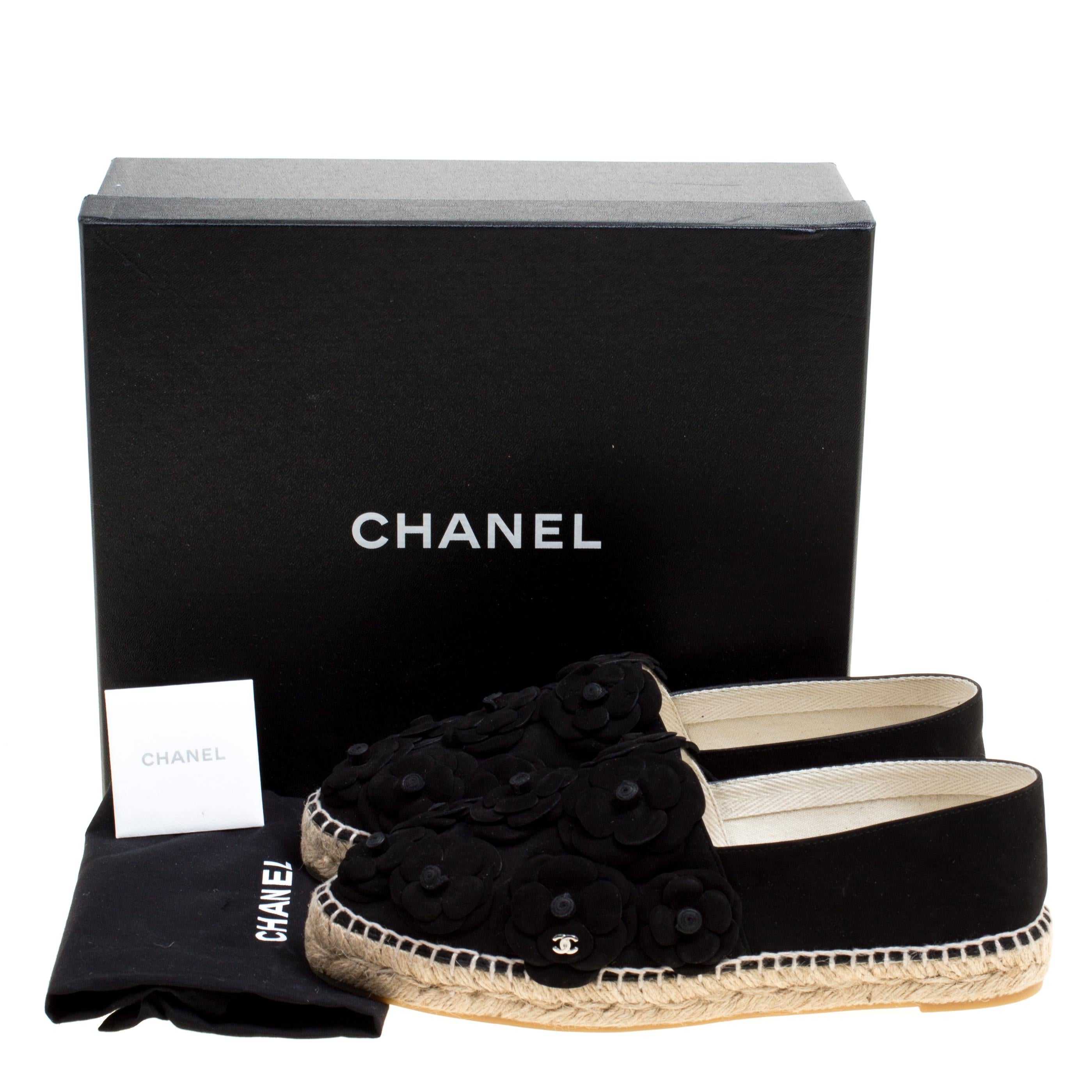 Chanel Black Suede CC Camellia Espadrilles Size 41 4