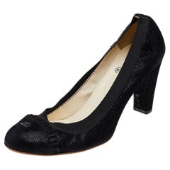 Chanel Black Suede CC Cap Toe Block Heel Pumps Size 40.5