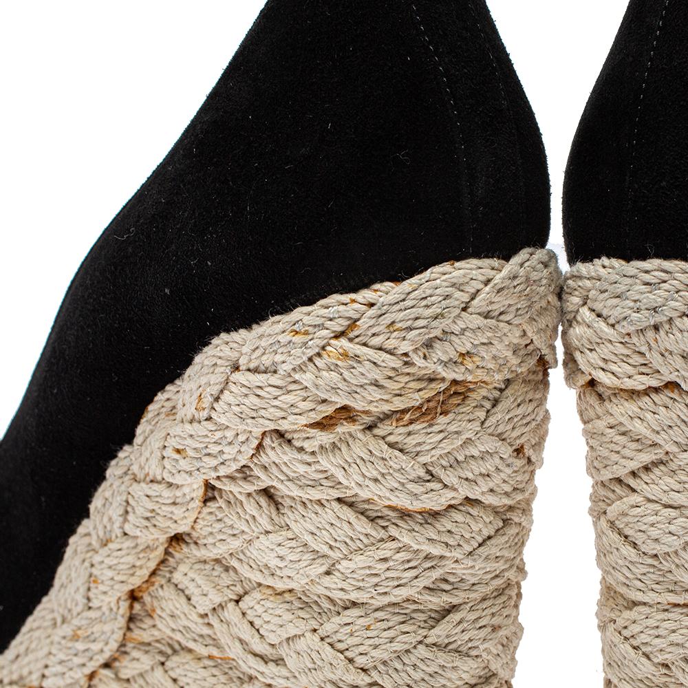 Chanel Black Suede CC Cap Toe Wedge Espadrille Pumps Size 38 1