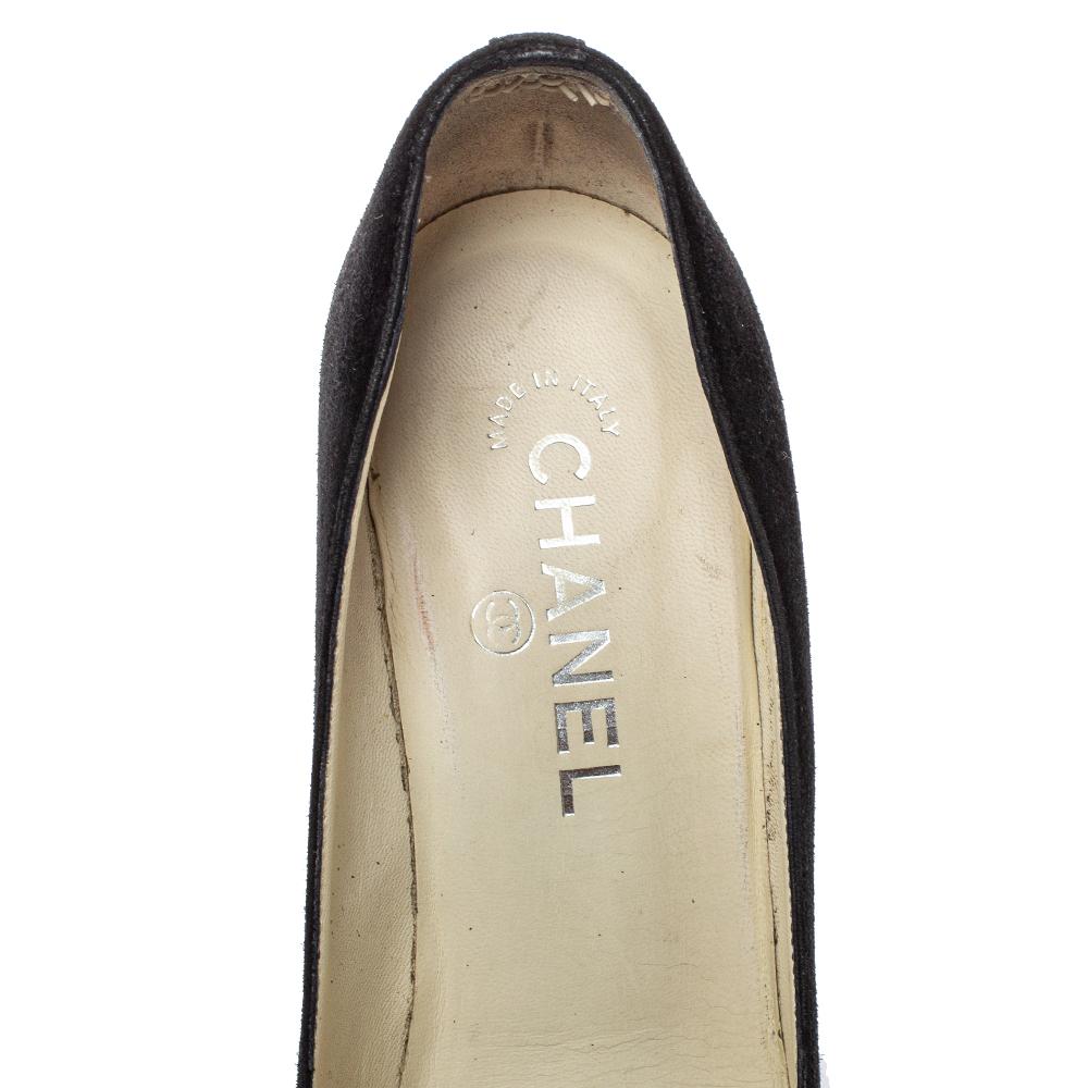 Chanel Black Suede CC Cap Toe Wedge Espadrille Pumps Size 38 2