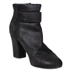 Chanel - Bottines à talon en daim noir Taille IT 38.5