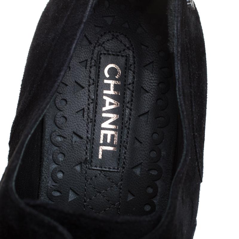 Chanel Black Suede CC Lace Platform Oxfords Size 40.5 2