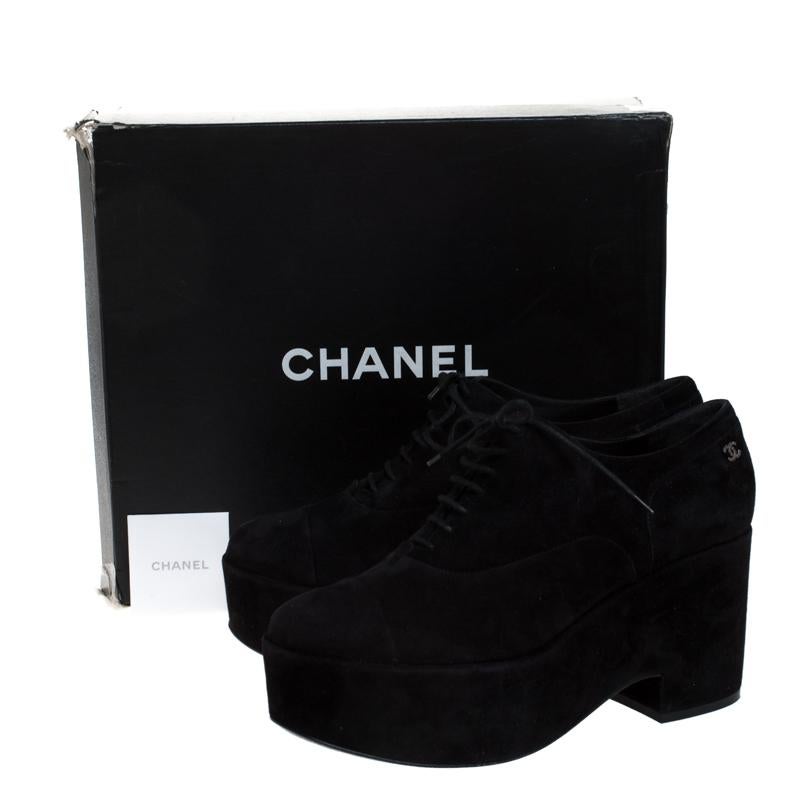 Chanel Black Suede CC Lace Platform Oxfords Size 40.5 4