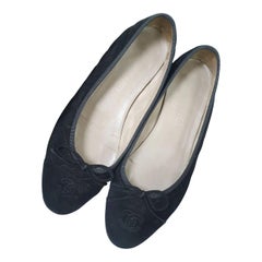 Chanel Black Suede CC Logo Ballet Flats