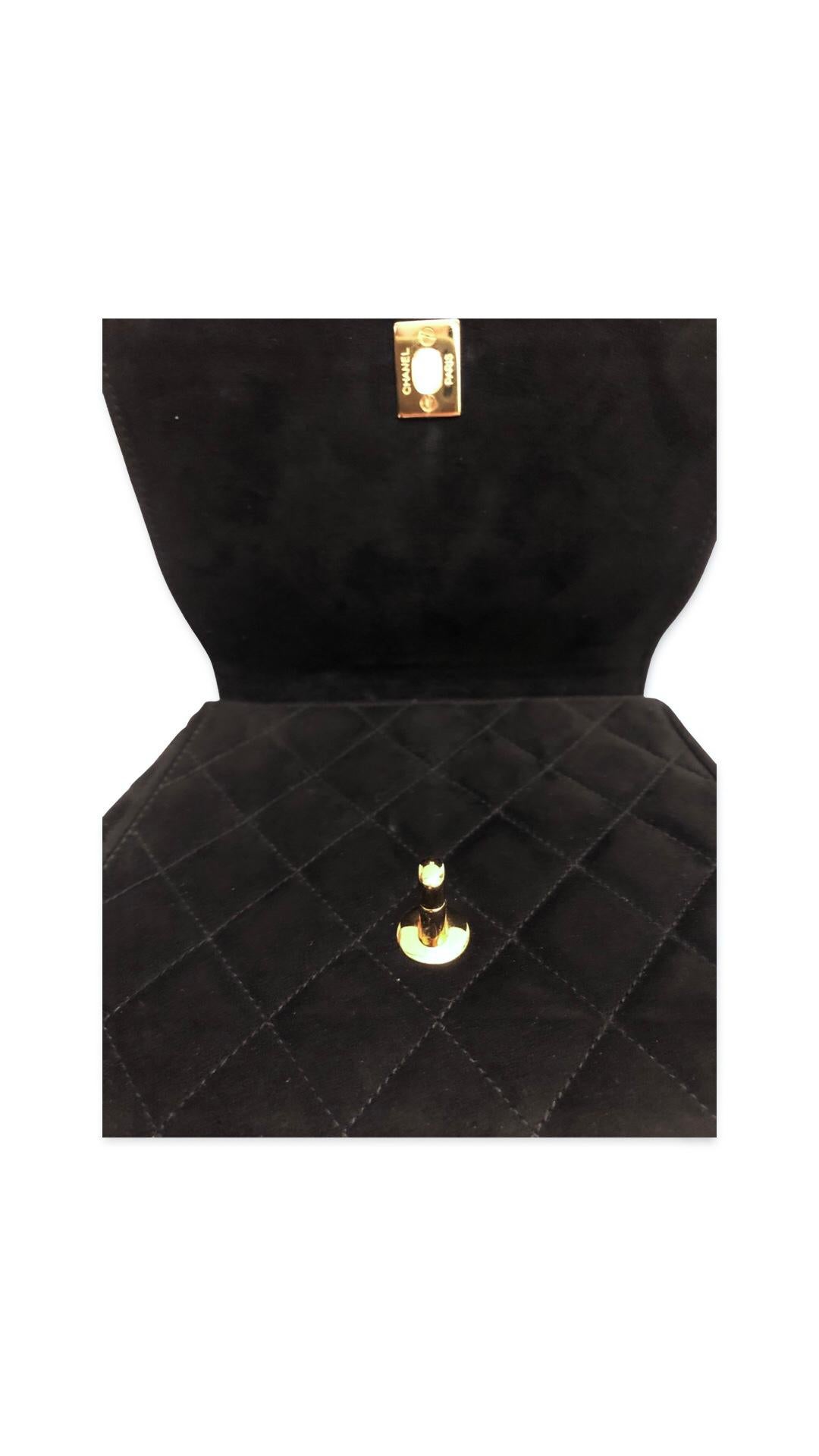 Chanel Black Suede CC Turn-Lock Flap Handbag For Sale 1