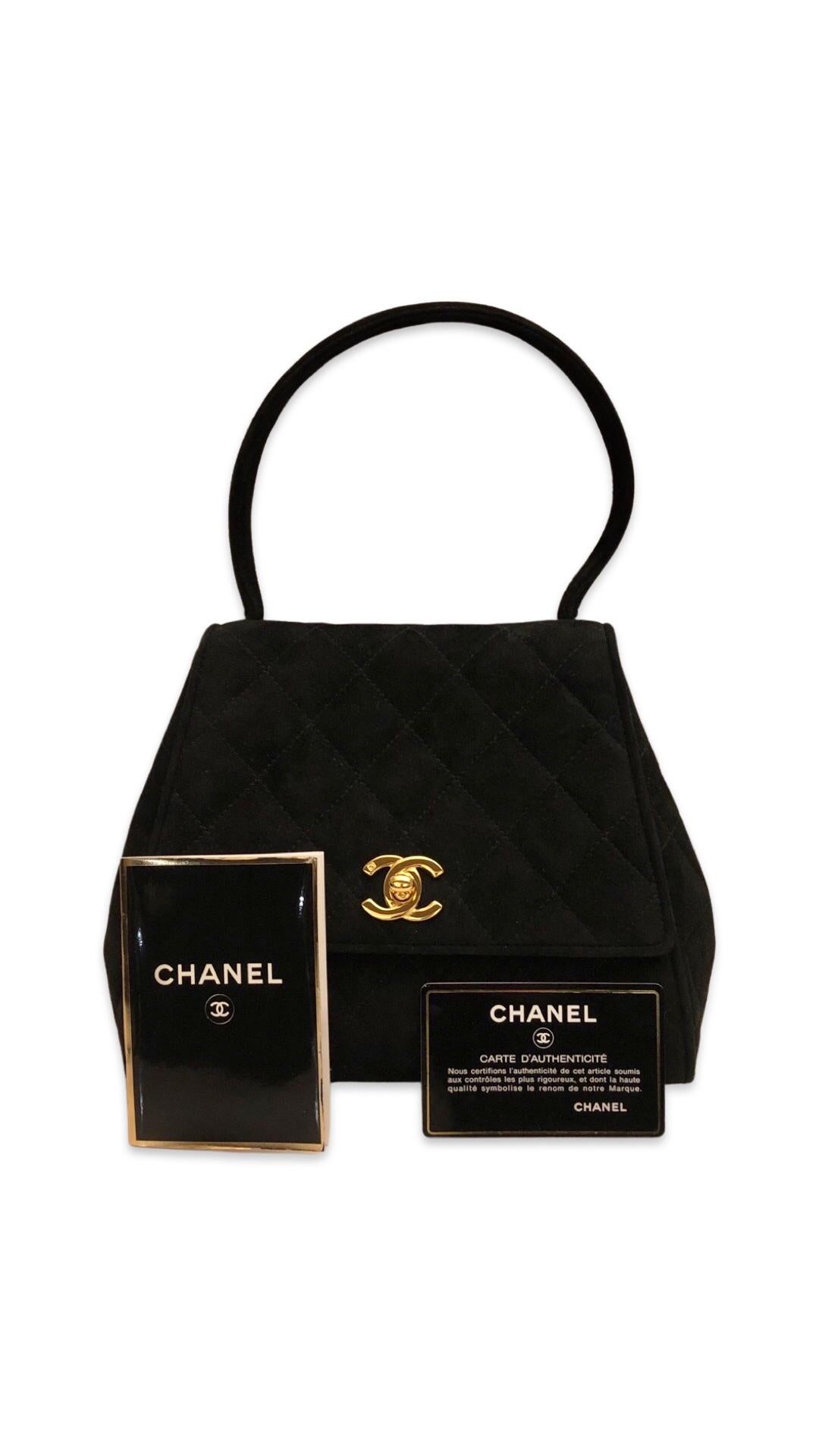 Chanel Black Suede CC Turn-Lock Flap Handbag For Sale 4