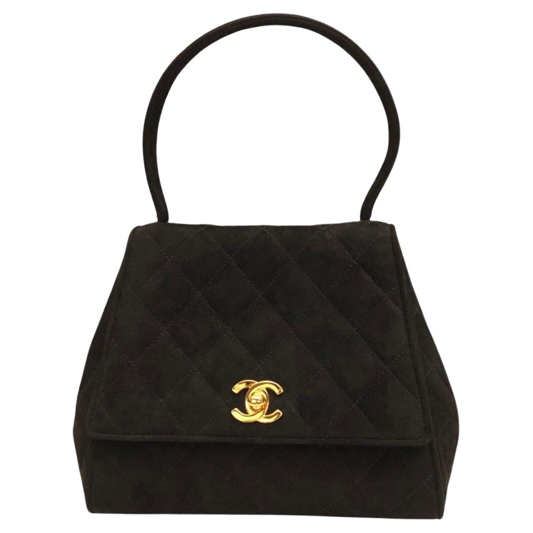 Chanel borsa nera in pelle scamosciata CC Turn-Lock Flap