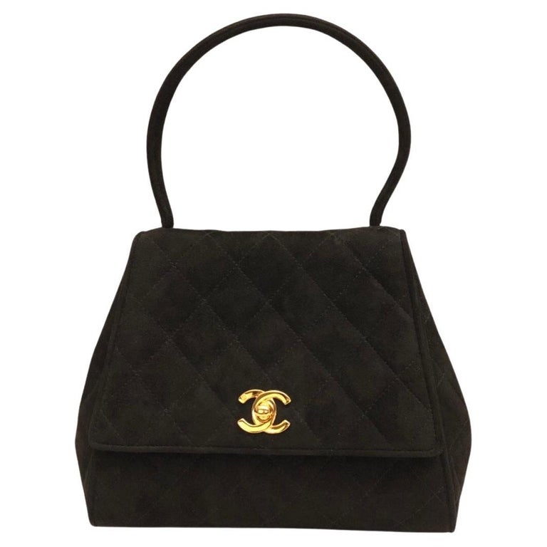 Chanel Black Suede CC Turn-Lock Flap Handbag  For Sale