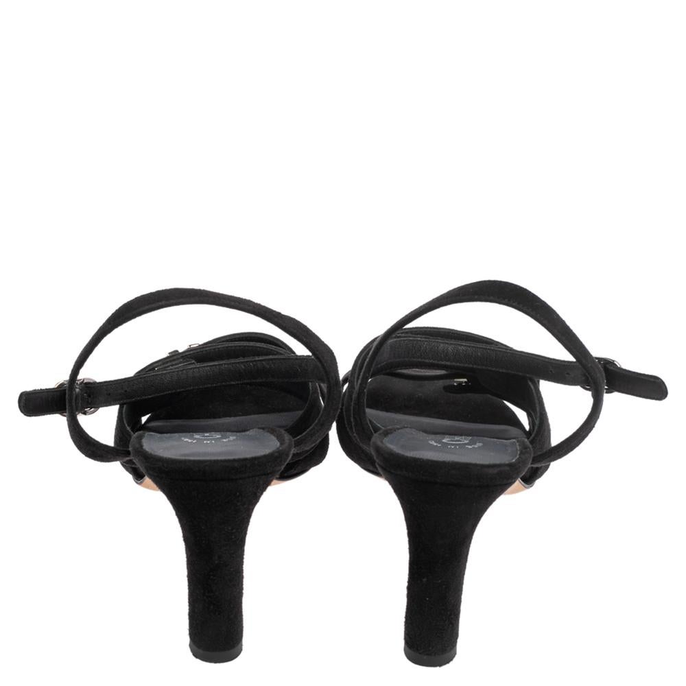 Chanel Black Suede CC Turnlock Open Toe Sandals Size 36.5 In Good Condition In Dubai, Al Qouz 2