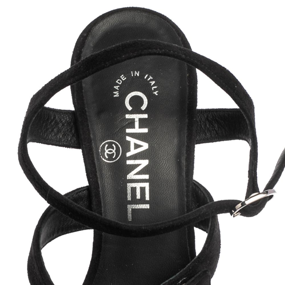 Chanel Black Suede CC Turnlock Open Toe Sandals Size 36.5 1