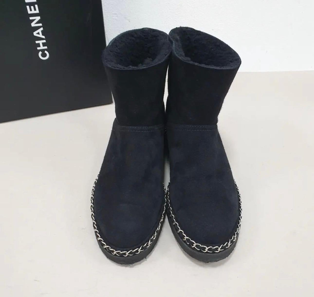 Chanel Black Suede Chain Detail Ankle Boots For Sale 6