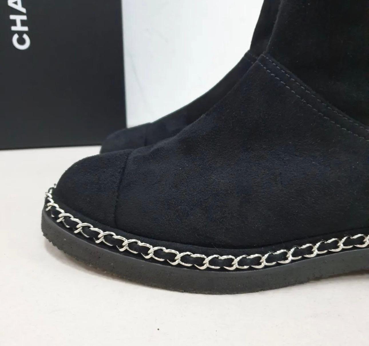 Chanel Black Suede Chain Detail Ankle Boots For Sale 5