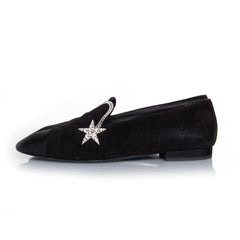 Chanel, Black suede comet star loafer