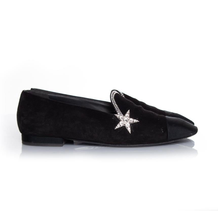 Chanel, Black suede comet star loafer For Sale 1