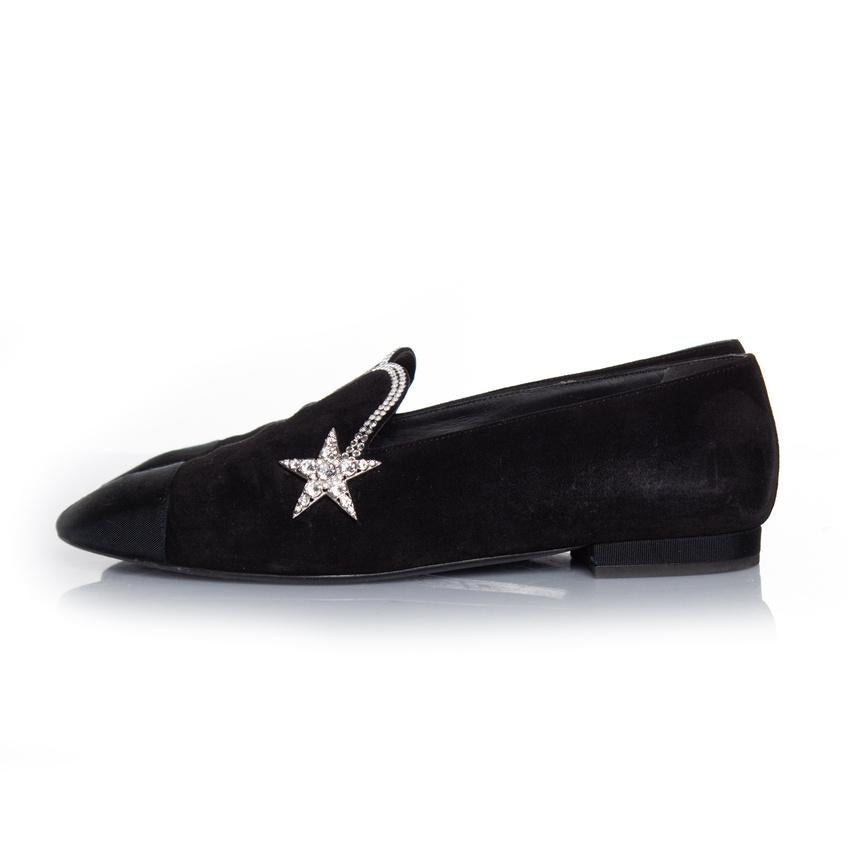 Chanel, Black suede comet star loafer For Sale 3