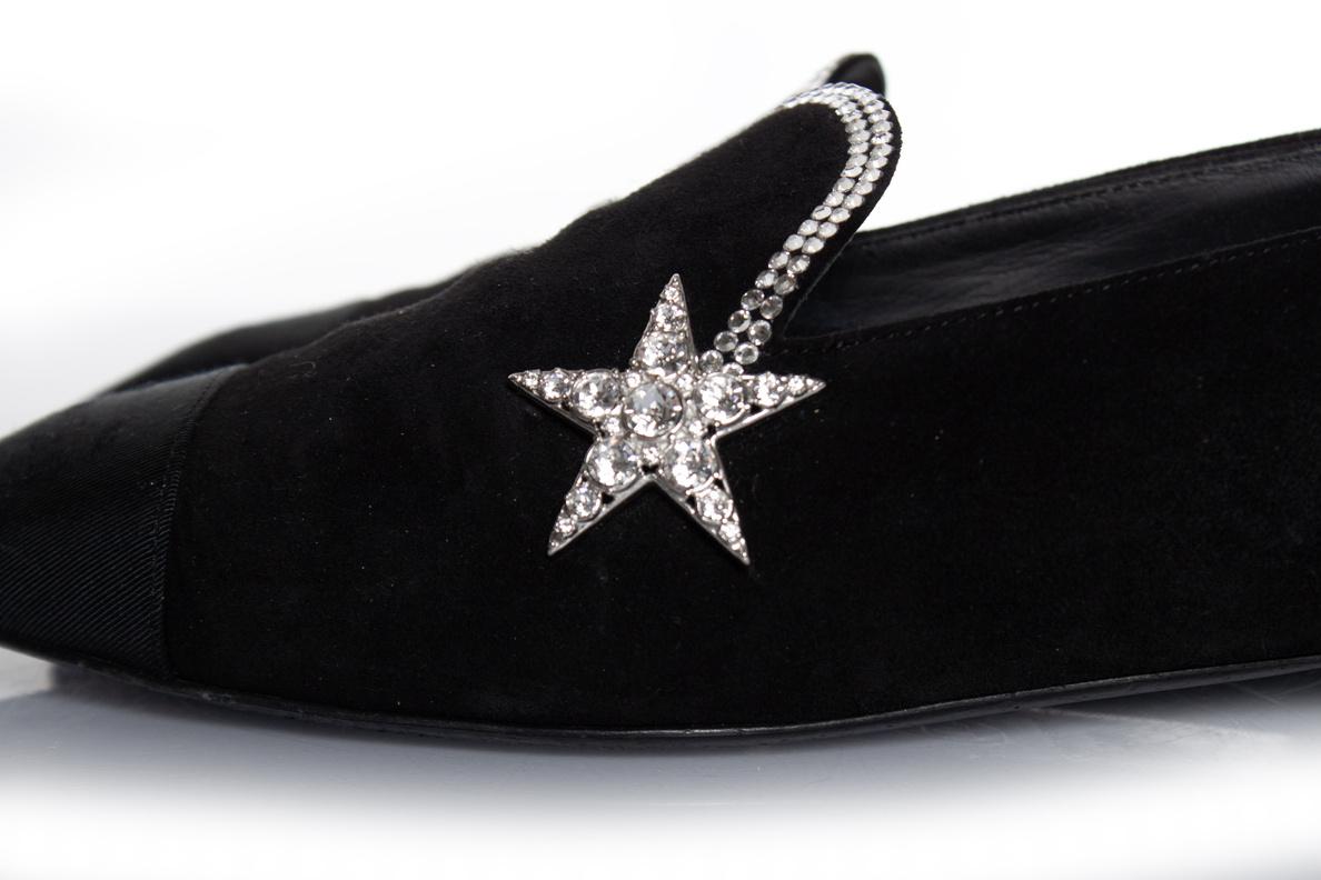 Chanel, Black suede comet star loafer For Sale 5