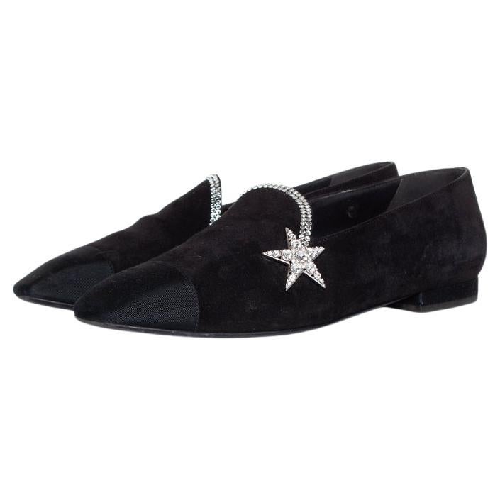 Chanel, Black suede comet star loafer For Sale