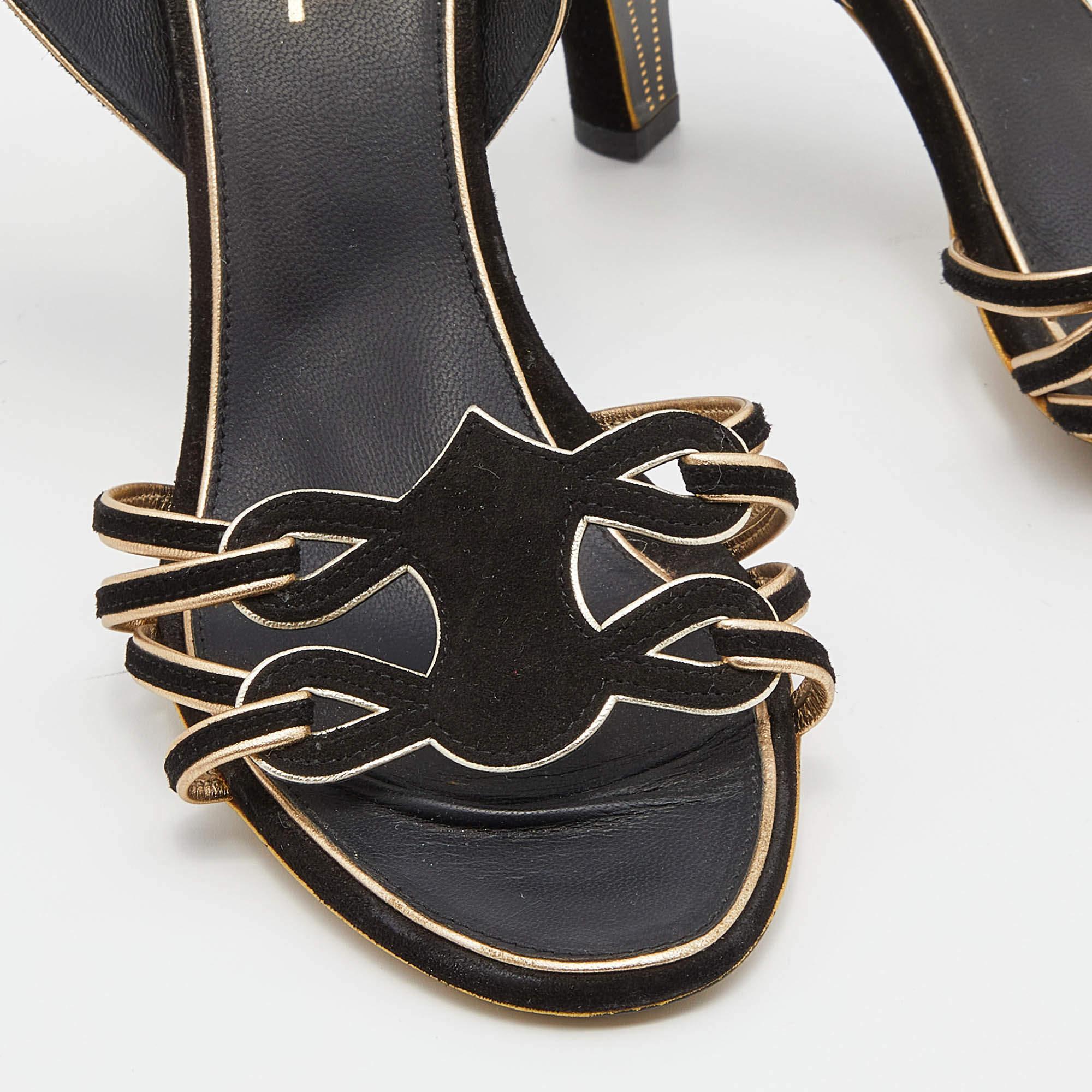 Women's Chanel Black Suede Cut Out CC Slingback Sandals Size 39