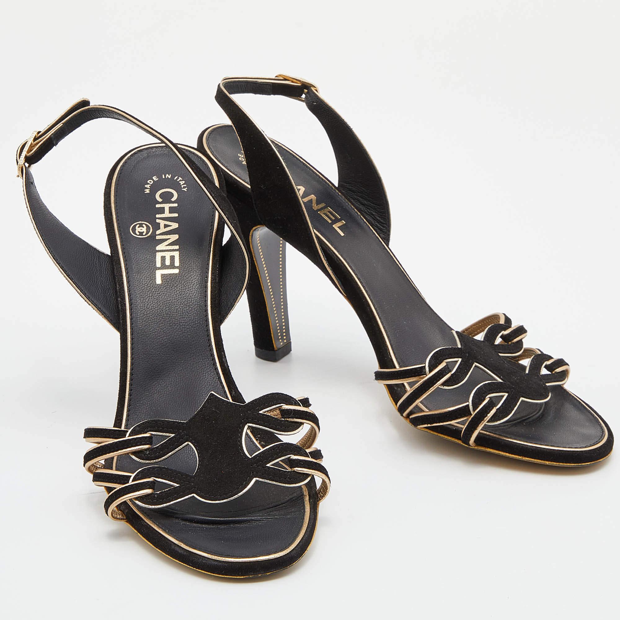Chanel Black Suede Cut Out CC Slingback Sandals Size 39 1