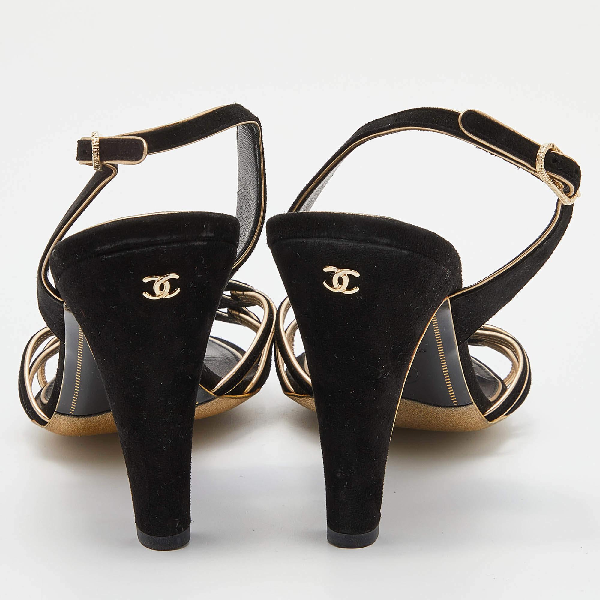 Chanel Black Suede Cut Out CC Slingback Sandals Size 39 2