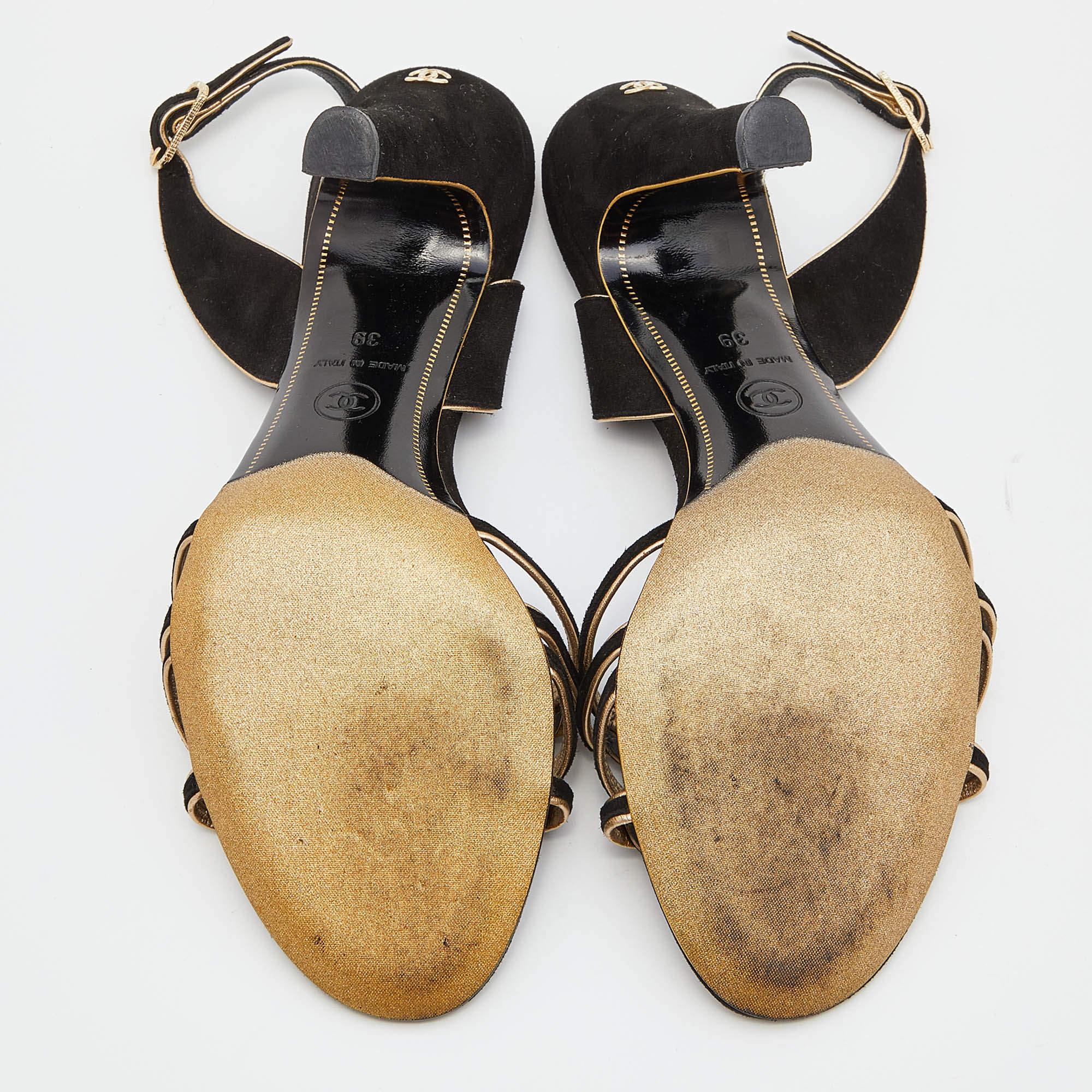 Chanel Black Suede Cut Out CC Slingback Sandals Size 39 3