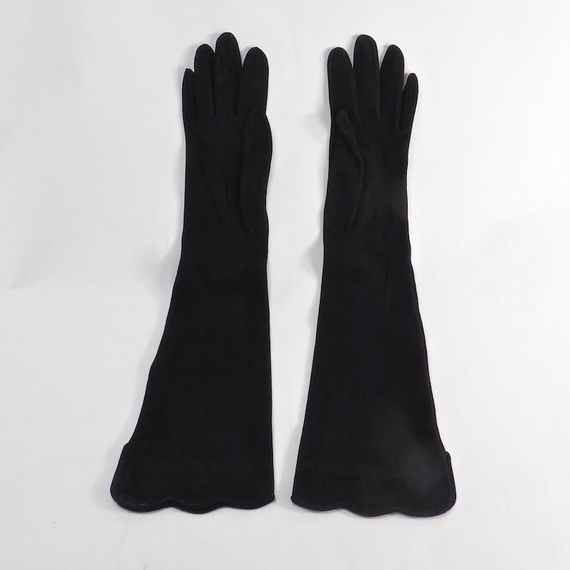 Women's Chanel Black Suede Elbow length Gloves For Sale