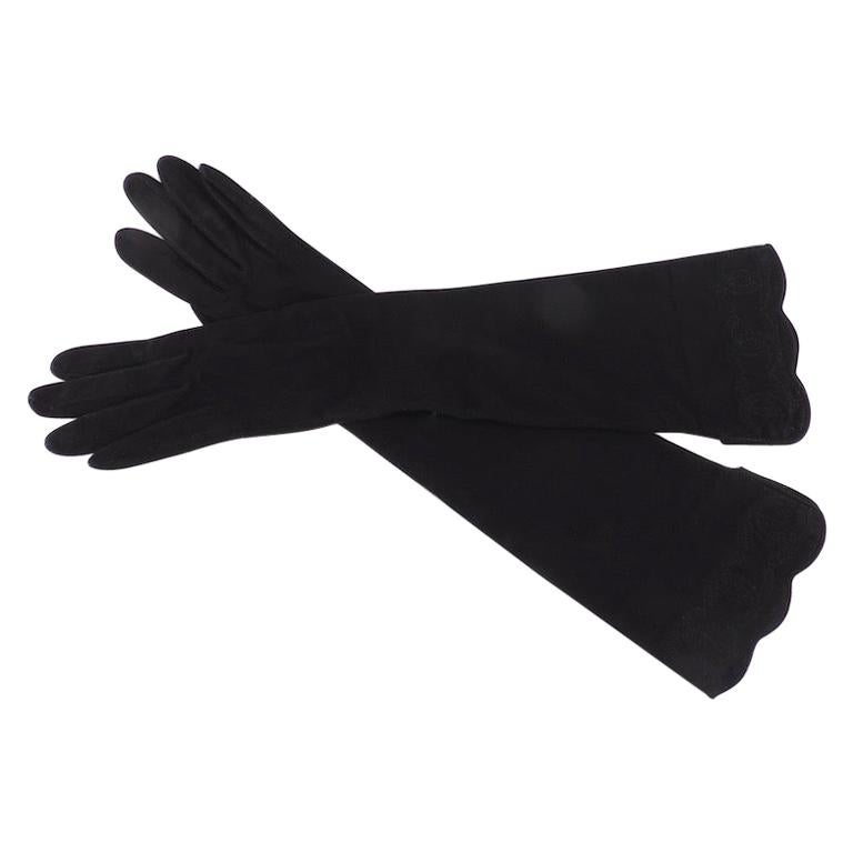 Chanel Black Suede Elbow length Gloves For Sale at 1stDibs