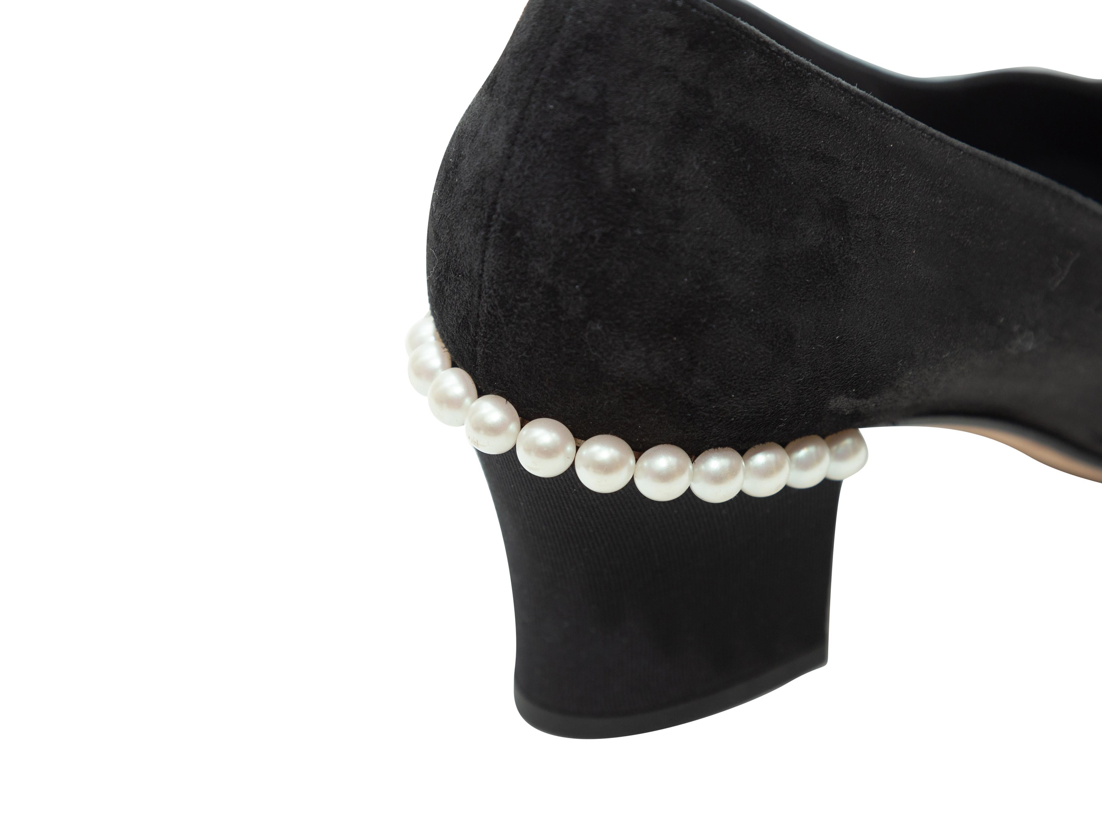 Women's Chanel Black Suede Faux Pearl-Accented Heels