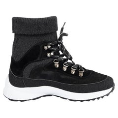 CHANEL black suede & grey knit 2021 21S SOCK HIGH TOP Sneakers Shoes 38
