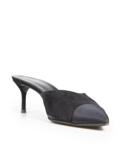 Chanel Black Suede Interlocking CC Cap-Toe Mules Size IT 38